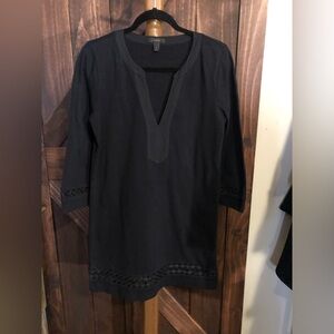 J. Crew Black V-Neck Crochet-Trim Mini Tunic